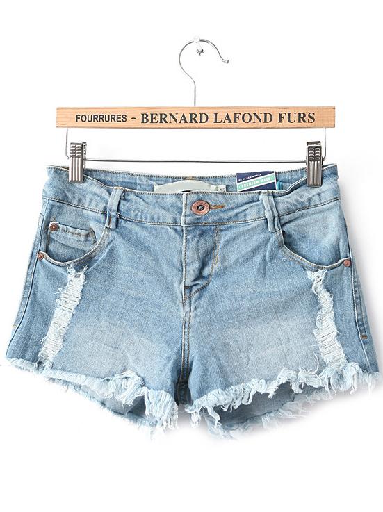 Romwe Vintage Ripped Fringe Denim Shorts