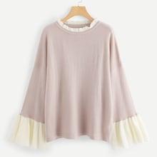 Romwe Plus Bell Sleeve Frilled Neck Jumper