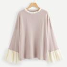 Romwe Plus Bell Sleeve Frilled Neck Jumper