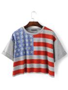 Romwe Multicolor Flag Printed Roll Up Cuff T-shirt