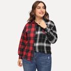 Romwe Plus Two Tone Plaid Blouse