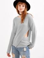 Romwe Grey Drop Shoulder Crossover Sweater