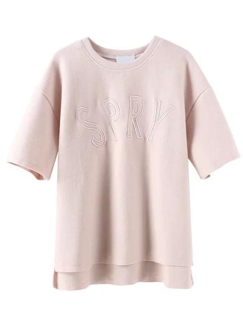 Romwe Dip Hem Letter Embroidered Pink T-shirt