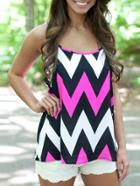 Romwe Spaghetti Strap Zigzag Color-block Cami Top