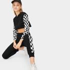 Romwe Checkered Panel Drawstring Top With Pants