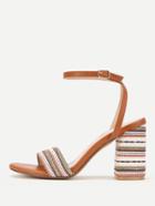 Romwe Striped Ankle Strap Heeled Sandals