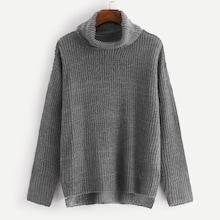 Romwe Rolled Up Neck Dip Hem Sweater