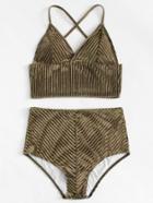 Romwe Rib Longline Bikini Set