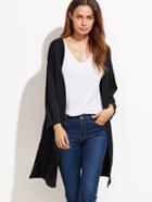Romwe Black Slit Side Drop Shoulder Seam Coat