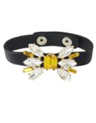 Romwe Yellow Rhinestone Flower Leather Bracelet