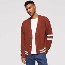 Romwe Men Ripped Striped Hem Sweater Coat