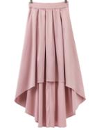 Romwe Pink High Low Skirt With Bow Tie