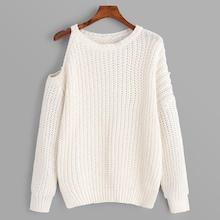 Romwe Loose Knit Asymmetrical Shoulder Sweater