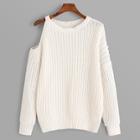 Romwe Loose Knit Asymmetrical Shoulder Sweater