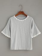 Romwe Grey Crochet Trim Drop Shoulder T-shirt