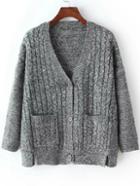 Romwe V Neck Slit Buttons Pockets Dolman Grey Coat