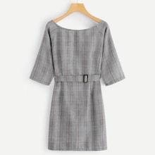 Romwe Plaid Belted Dress