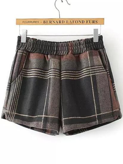 Romwe Elastic Waist Plaid Bow Colour Shorts