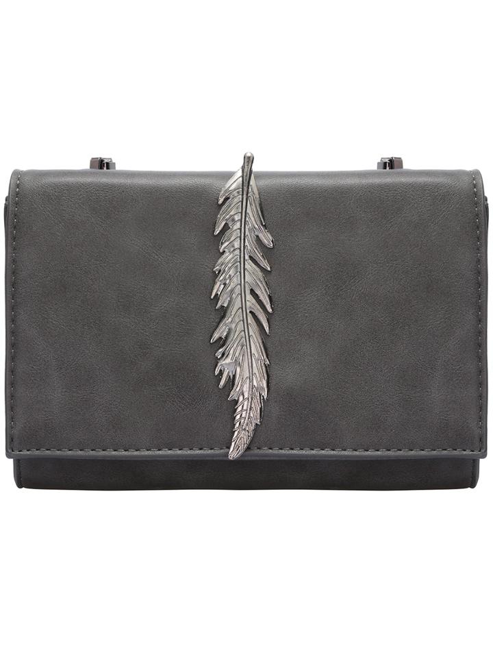 Romwe Grey Magnetic Leaf Pu Chain Bag