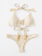 Romwe Braided Strap Tassel Tie Bikini Set