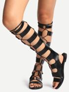 Romwe Black Peep Toe Zipper Gladiator Sandals