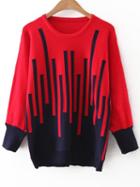 Romwe Red Graphic Pattern Round Neck Sweater