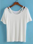 Romwe Hollow Loose White T-shirt