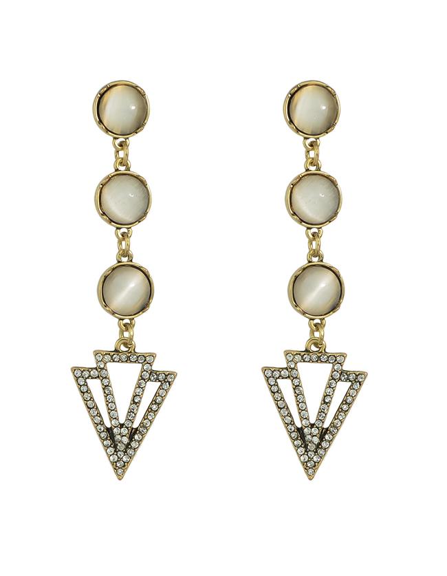 Romwe Gold Plated Beads Rhinestone Long Earrings