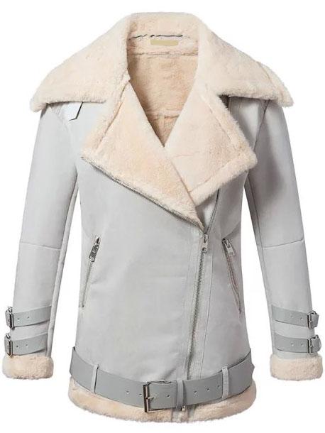 Romwe Lapel Zipper Belt Buckle Grey Jacket