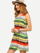 Romwe Multicolor Sleeveless Print Shift Dress