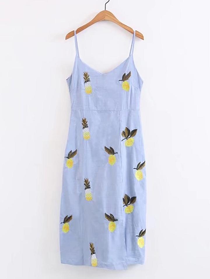Romwe Fruit Embroidery Cami Dress