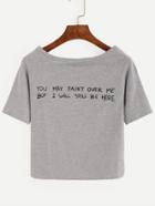 Romwe Grey Sentence Print Raglan Sleeve T-shirt