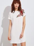 Romwe Embroidered Flower Applique Swing Tee Dress