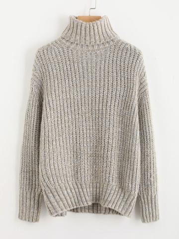 Romwe Drop Shoulder Roll Neck Jumper