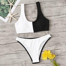 Romwe Two Tone Sporty Bikini Set