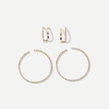 Romwe Double Layered Rhinestone Hoop Earrings 2pairs