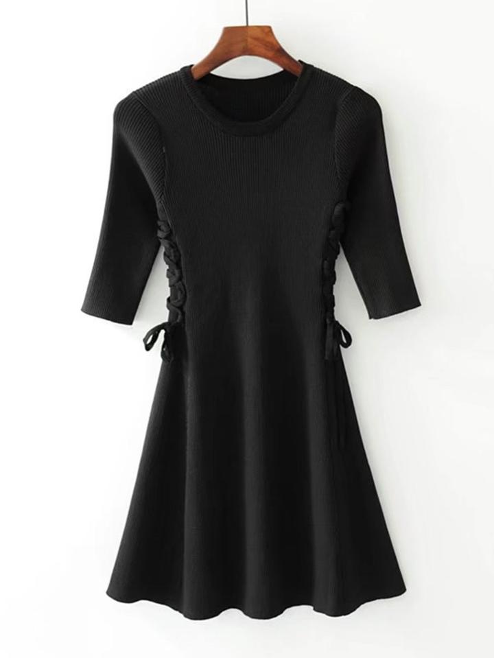 Romwe Lace Up Side Ribbed Knit Dress