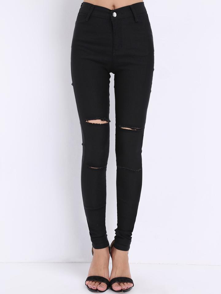 Romwe Black Skinny Cut-out Pant