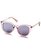 Romwe Pink Clear Frame Metal Arm Retro Style Sunglasses