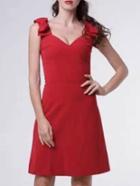 Romwe Red V Neck Backless Bow A-line Dress