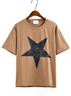 Romwe Star Print Khaki T-shirt