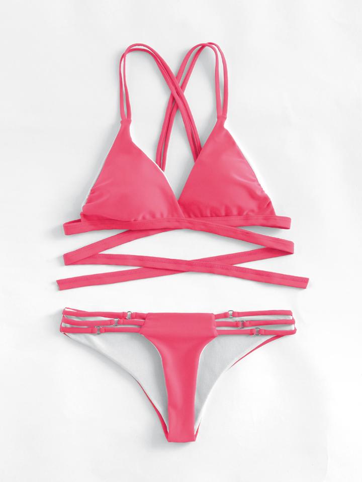 Romwe Criss Cross Ladder Cut Out Bikini Set