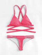 Romwe Criss Cross Ladder Cut Out Bikini Set