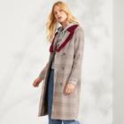 Romwe Double Breasted Notched Neck Plaid Coat