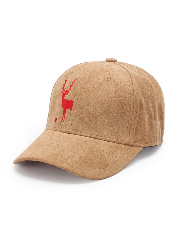Romwe Embroidered Deer Suede Baseball Cap
