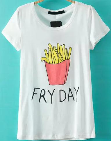 Romwe Fries Letter Print T-shirt