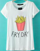 Romwe Fries Letter Print T-shirt