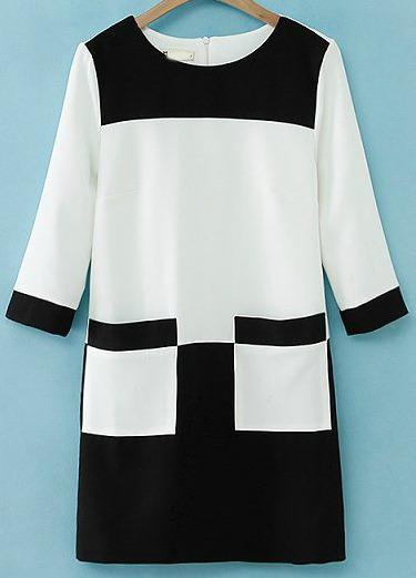 Romwe Colour-block Pockets Straight Dress