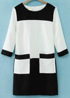 Romwe Colour-block Pockets Straight Dress