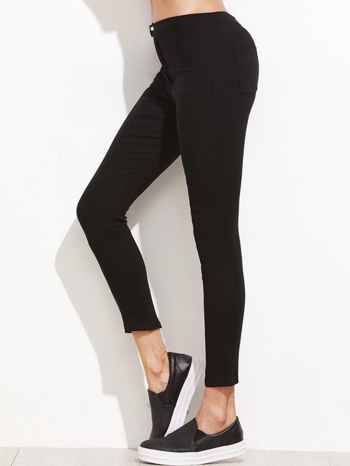 Romwe Black Pocket Skinny Ankle Pants